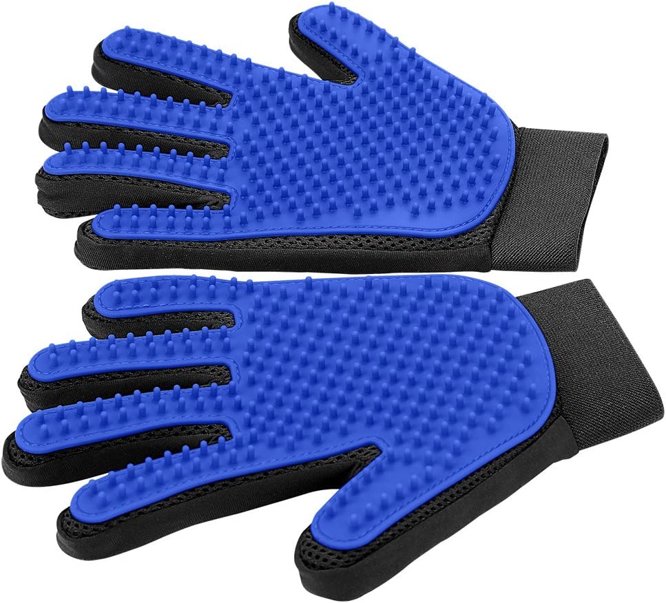 Blue and black pair of gloves with rubber knobs on the palms.